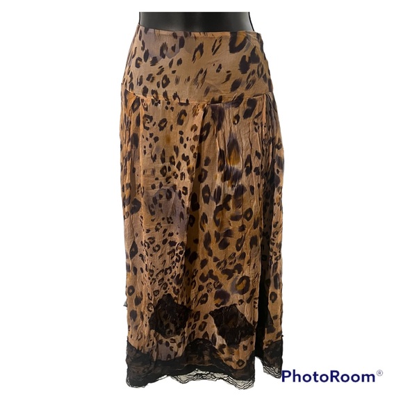 WD.NY Silk / lace cheetah print long skirt 12 - Picture 1 of 4